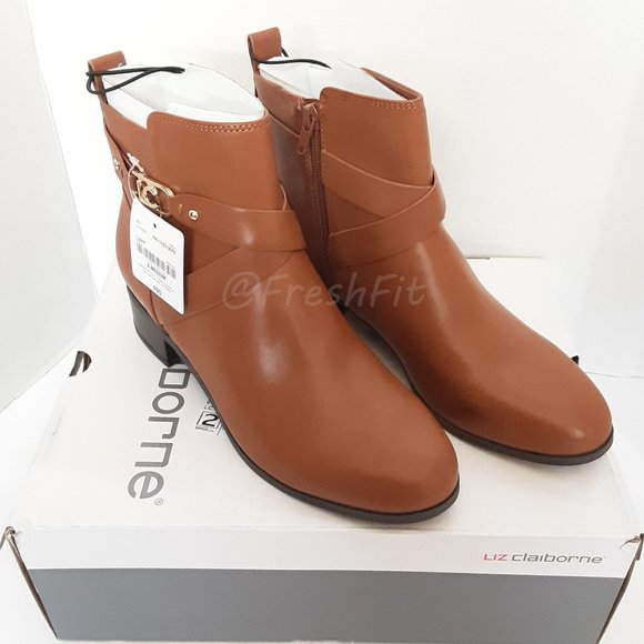 🆕Liz Claiborne Hoyt Memory Foam Booties Luggage Camel Stacked Heel 8M - Picture 2 of 11
